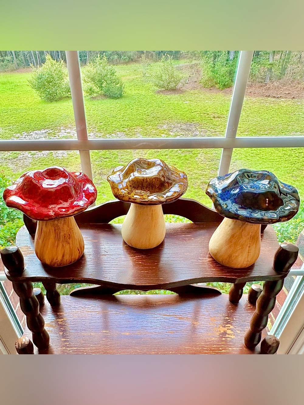 Handcrafted Ceramic Mushrooms - Red, Gold, Blue - Picture 4 of 13